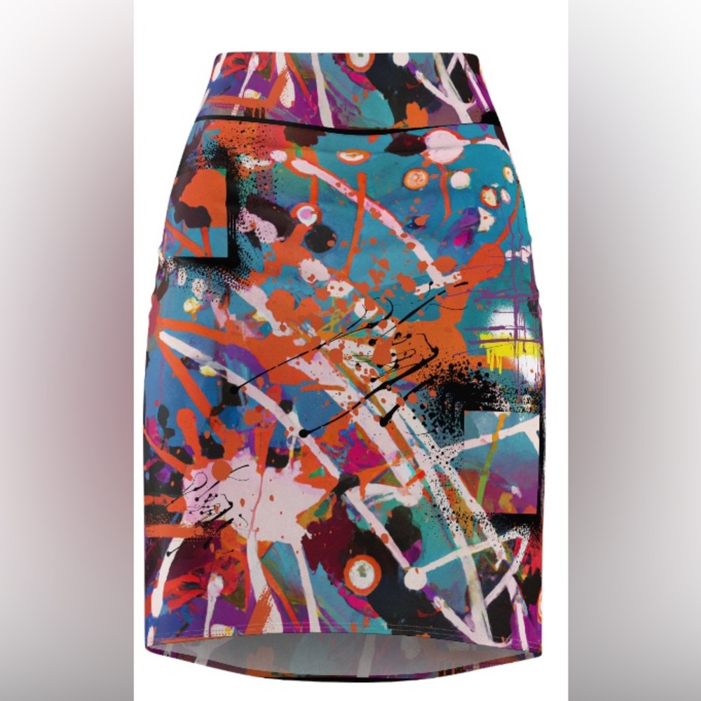 Women’s pencil skirt abstract street art design. Funky, hip skirt